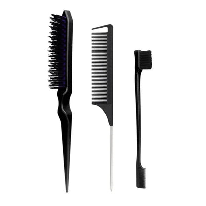 3PCS Hair Styling Comb Set – Teasing Brush, Rat Tail Comb, Edge Brush & Braid Tool for Hair Styling