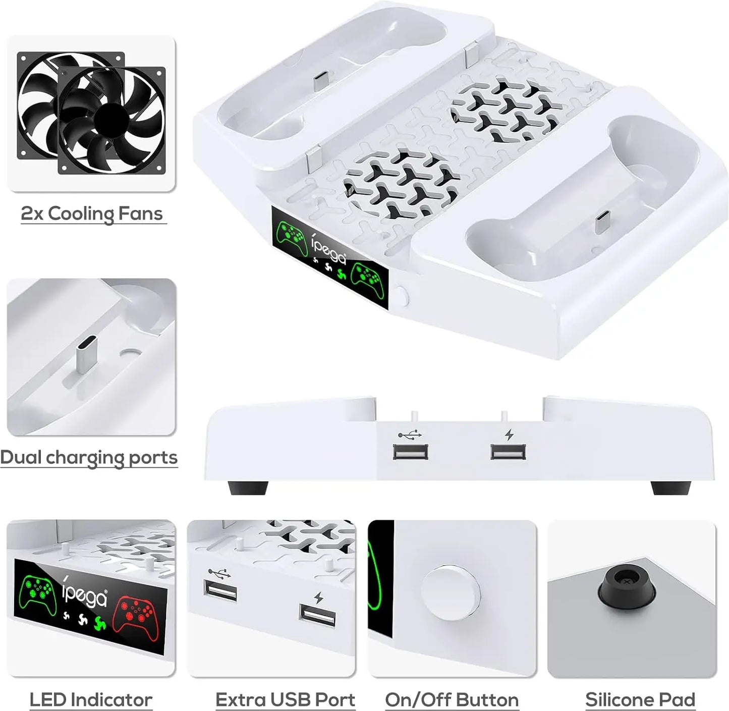 IPEGA Cooling Stand for Xbox Series S – Dual Charging Station Dock with Adjustable 3-Level Wind Cooling Fan for Controllers