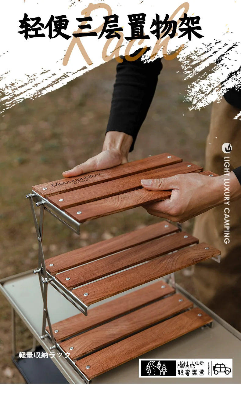 MOUNTAINHIKER Portable Camping Rack – 3-Tier Foldable Outdoor Table for Picnic & BBQ, Easy to Carry