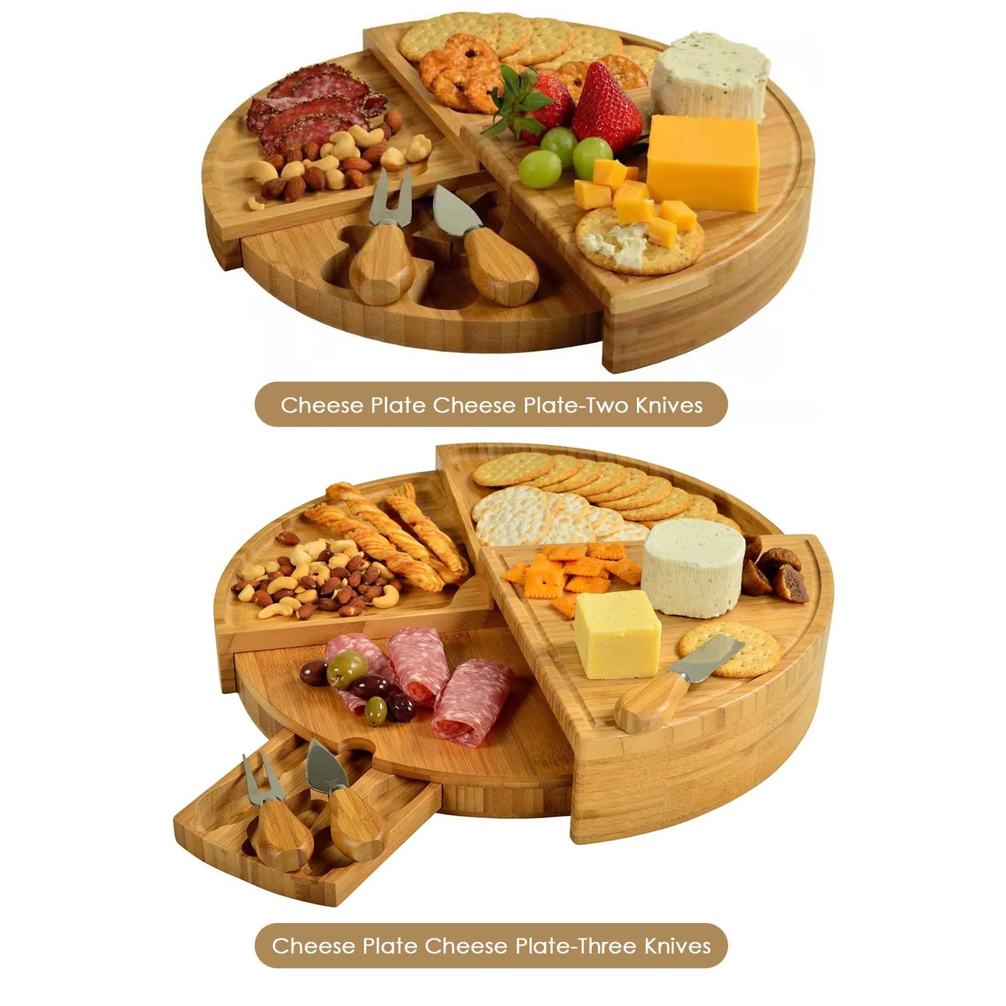 Bamboo Cheese Board with Knife Set – 37cm Rotating Serving Plate, Perfect for Gifts & Appetizers