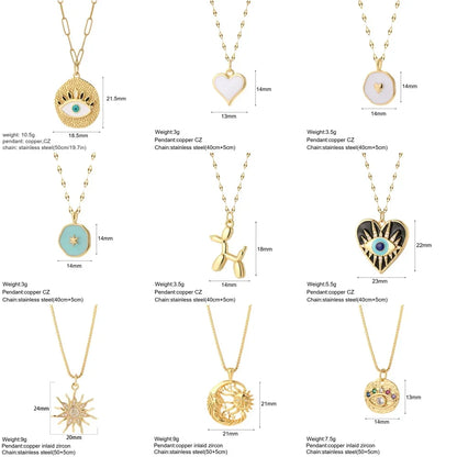 Heart Evil Blue Eye Sun Necklace – Cute Dog, Bee & Elephant Gold Pendant with Long Stainless Steel Chain for Women