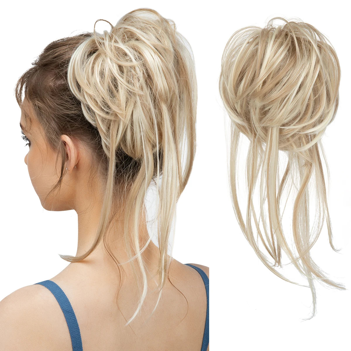 Synthetic Elastic Messy Bun Hairpiece – Curly Scrunchie Chignon, Black, Blonde, Brown Updo Donut for Women, Natural Fake Hair