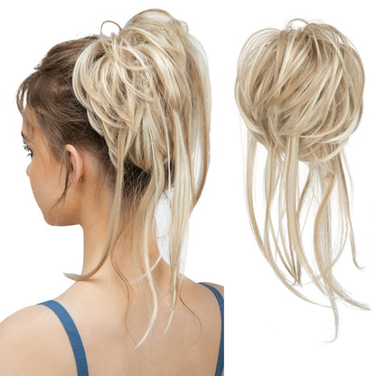 Synthetic Elastic Messy Bun Hairpiece – Curly Scrunchie Chignon, Black, Blonde, Brown Updo Donut for Women, Natural Fake Hair