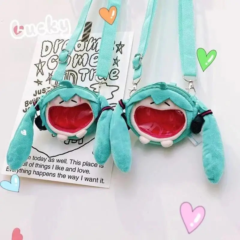 Japanese Anime Hatsune Miku Coin Purse – Creative Big Mouth Cartoon Soft Doll Mini Itabag Messenger & Earphone Bag Gift for Students