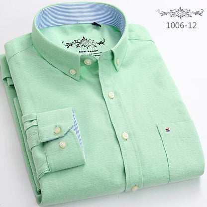 Men’s Slim Fit Long Sleeve Shirt - Formal Plaid Cotton Office Shirt with Single Pocket