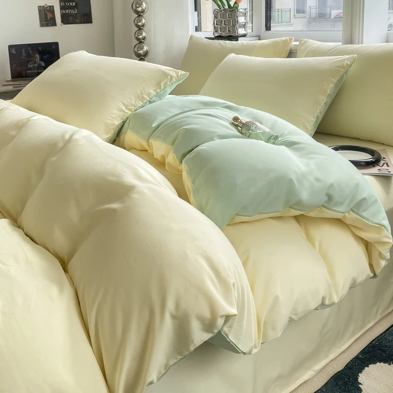 Washed Cotton Duvet Cover Set - Solid Color Soft Bedding Collection with Pillowcases Comforter Cover 220x240cm