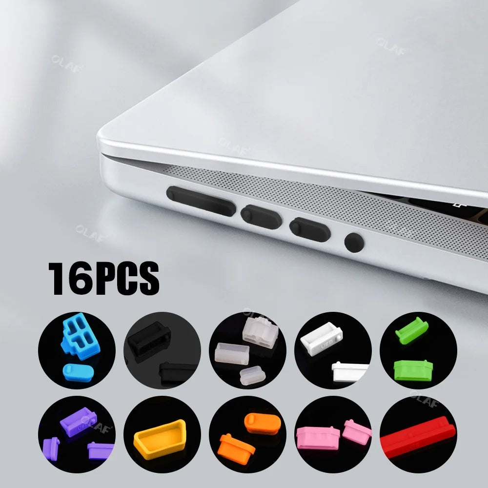 16-Piece Universal Silicone Port Plugs - Anti-Dust USB & Laptop Computer Port Protectors