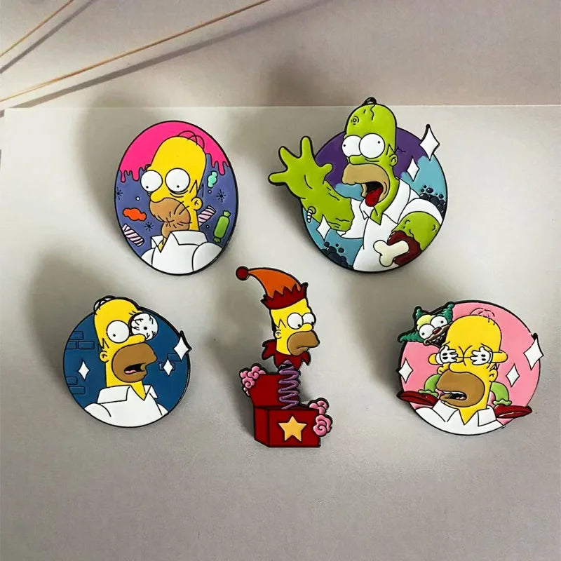 The Simpsons Cartoon Enamel Brooch Set - Funny Anime-Inspired Badges for Halloween Costumes, Christmas, and Birthday Gifts