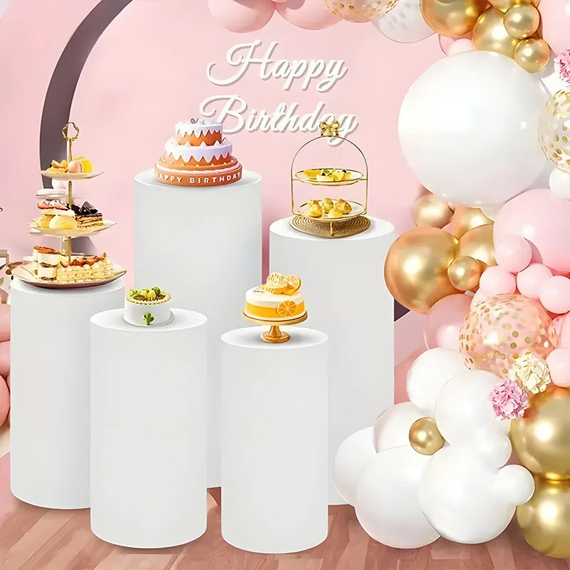 Cylinder Stand Covers - 5PCS/3PCS Elastic Fabric Decor Sleeves for Wedding, Party & Baby Shower Events