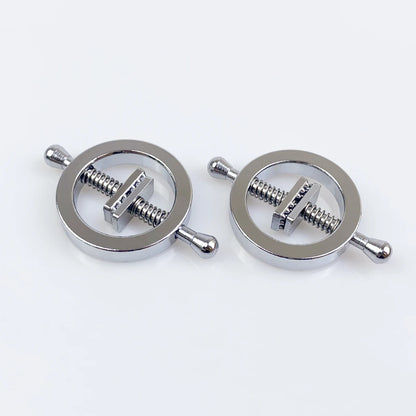 Adjustable Metal Nipple Clamps - Pair of Spring-Loaded Breast Clips for Adult BDSM and Sensory Play