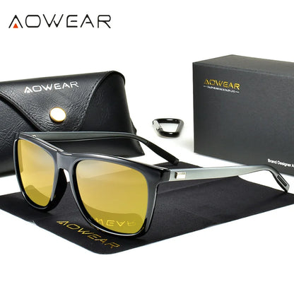 AOWEAR HD Night Vision Glasses – Polarized Yellow Lens Sunglasses for Men, Safe Driving Goggles