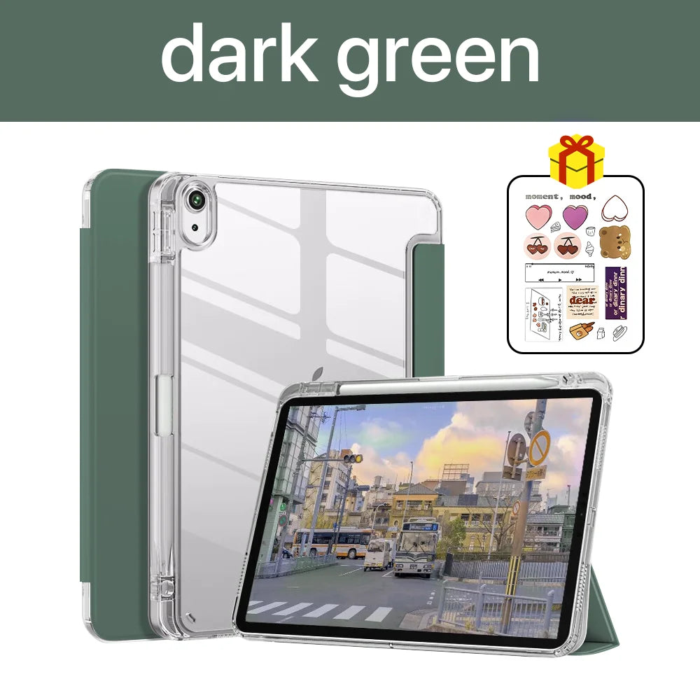 Transparent iPad Case - Protective Cover with Pencil Holder for iPad 7th–9th Gen, 10.2-Inch, Air 4/5, 10.9-Inch & Pro 12.9-Inch