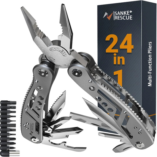 24-in-1 Multitool Pocket Plier - Heavy Duty Stainless Steel Army Knife, Multi-Purpose Outdoor Tool for Camping, Hiking, Hunting