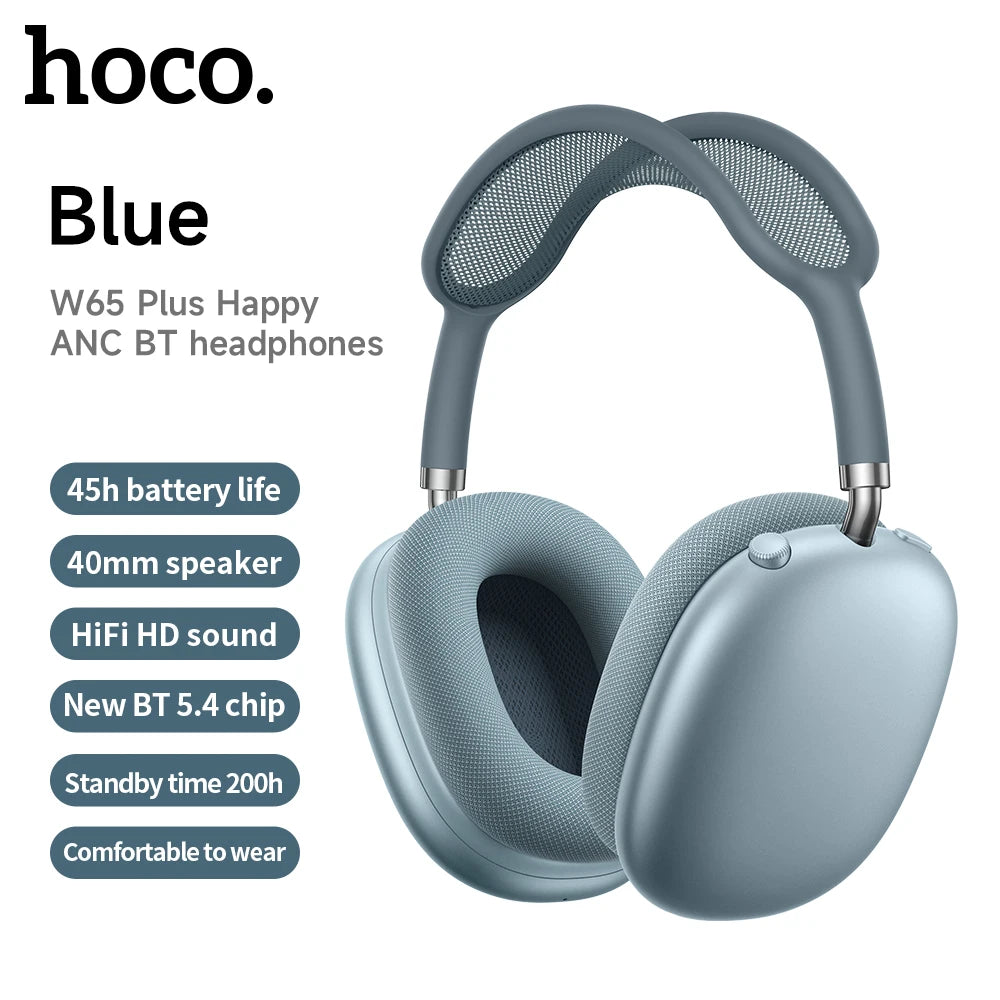 HOCO W65 Plus ANC Bluetooth Headphones – Wireless Over-Ear Noise Cancelling HiFi Sport Headset with Control Button