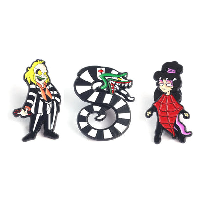 3-Piece Horror Movie Enamel Pin Set - Funny Snake Character Brooches for Clothing, Backpacks, and Collectors’ Gifts