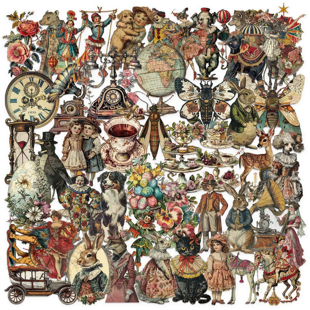50-Piece Victorian Vintage PET Stickers - Transparent Waterproof DIY Decals for Laptops, Bicycles, Guitars and Skateboards