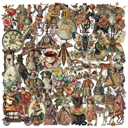 50-Piece Victorian Vintage PET Stickers - Transparent Waterproof DIY Decals for Laptops, Bicycles, Guitars and Skateboards