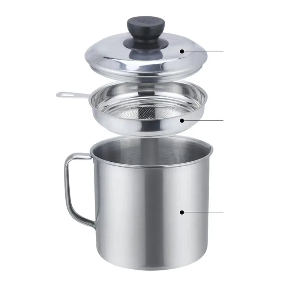 Bacon Grease Container - Kitchen Oil Storage Can with Strainer for Cooking Fat & Frying Oil