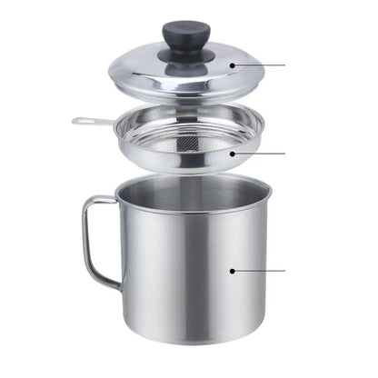 Bacon Grease Container - Kitchen Oil Storage Can with Strainer for Cooking Fat & Frying Oil