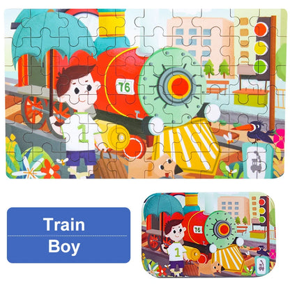 60-Piece Jigsaw Puzzle Set — Cartoon Animals & Vehicles Montessori Educational Toys for Kids, Perfect Christmas Gifts