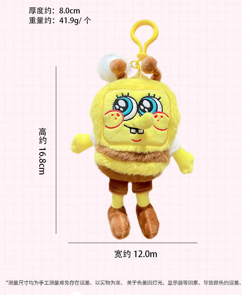 Potdemiel Anime Pink SpongeBob & Patrick Star Kawaii Plush Keychain — Cosplay Stuffed Keyring Gift for Kids