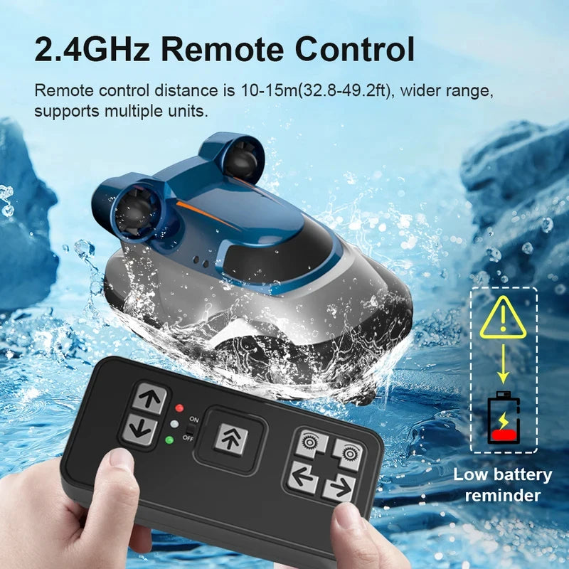 Mini RC Hovercraft Boat - 2.4GHz High-Speed Remote Control Water Toy with LED Lights for Kids & Gifts
