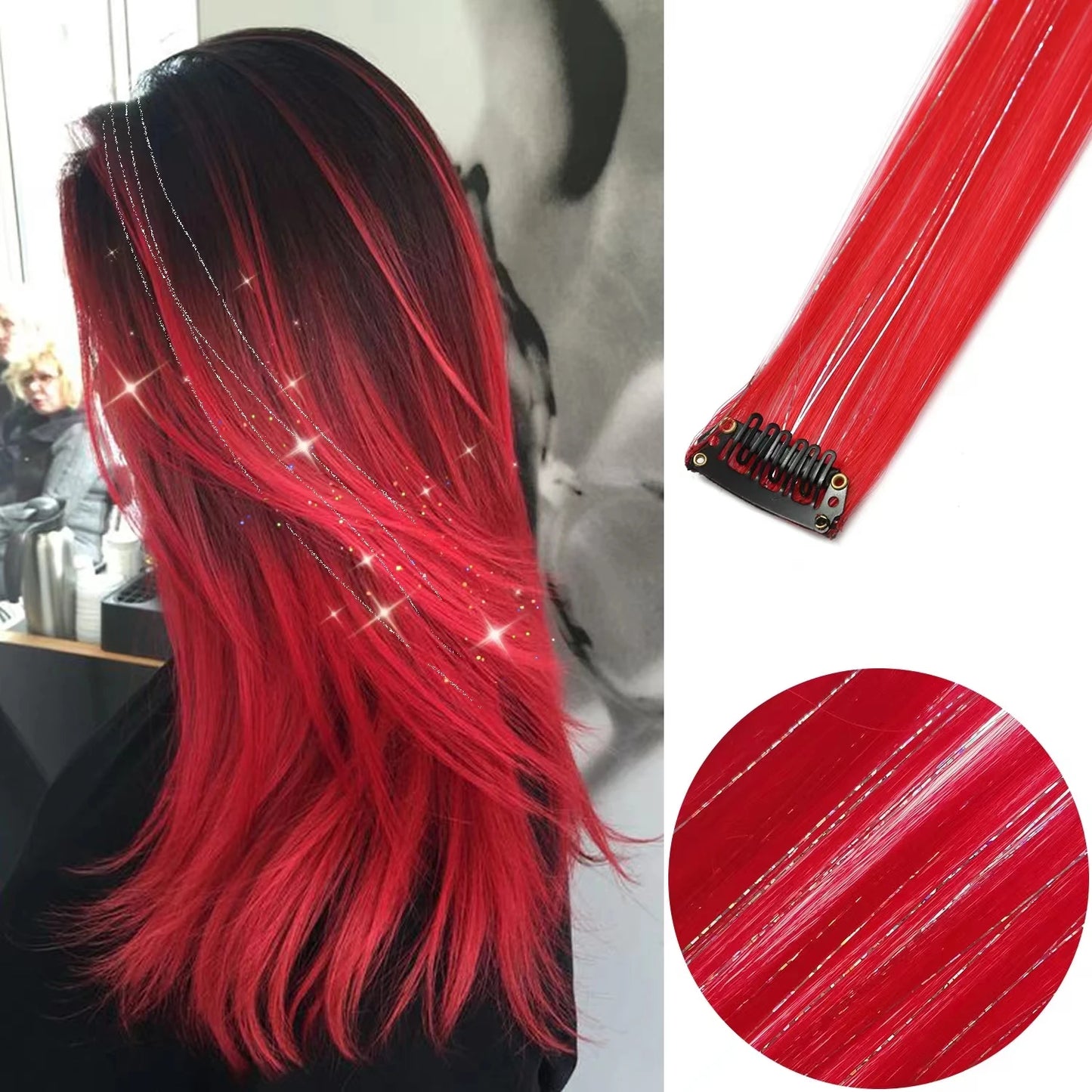 22-Inch Colored Clip-In Hair Extensions – 6pcs Straight Synthetic Party Highlight Hairpieces