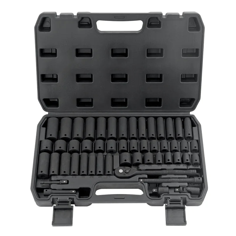 50PCS 3/8 Inch Pneumatic Socket Set - Metric Long & Short Sleeves for Auto Repair, Machinery & Hardware Tools