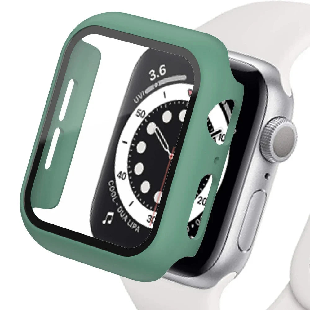 Apple Watch Tempered Glass Case - Full Cover PC Bumper Screen Protector for Series 9 8 7 6 SE 45mm 41mm 44mm 40mm