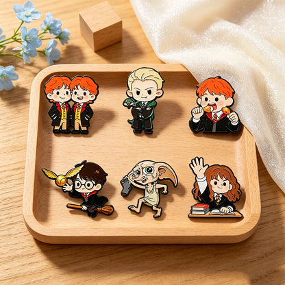 6-Piece Wizard Student Enamel Pin Set - Cute Movie-Themed Brooches for Backpacks, Hats & Cosplay