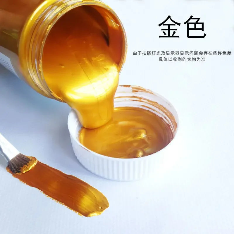 60/100ml Golden Acrylic Paint – Metal Pearlescent Waterproof Non-Fading Gypsum Glue for DIY Hand Painting