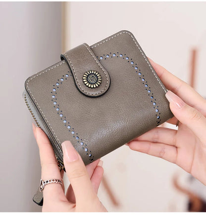 Retro Hollow-Out Short Purse for Women – Multi-Card Zipper Wallet, European & American Fashion Design