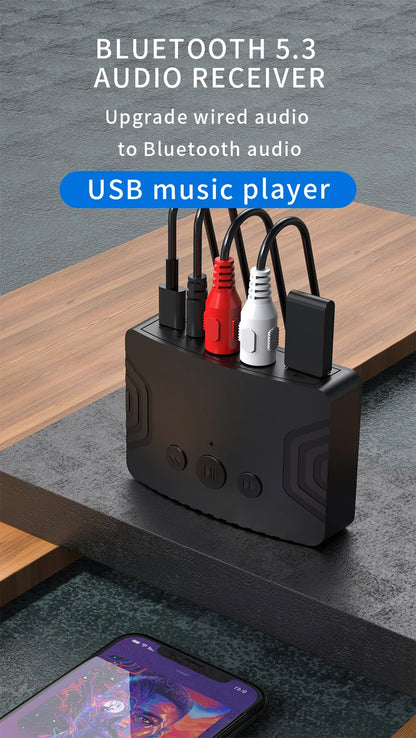 Bluetooth 5.3 Audio Receiver – 3.5mm AUX, RCA & USB Wireless Music Adapter for Car & Speaker