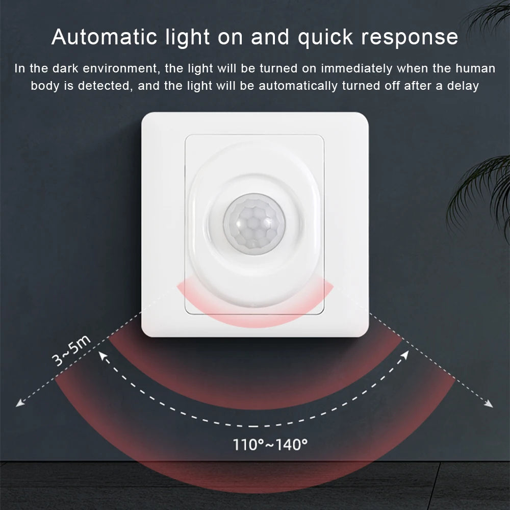AC 220V LED PIR Motion Sensor Light Switch, Infrared Human Detection, Auto On/Off for Corridor & Staircase