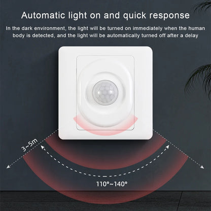 AC 220V LED PIR Motion Sensor Light Switch, Infrared Human Detection, Auto On/Off for Corridor & Staircase