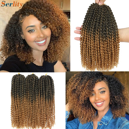 Kinky Curly Crochet Hair Extensions 8–12 Inch – Marlybob Jerry Curl Synthetic Afro Curly Hair, Short Passion Twist Braiding Crochet Hair for Women