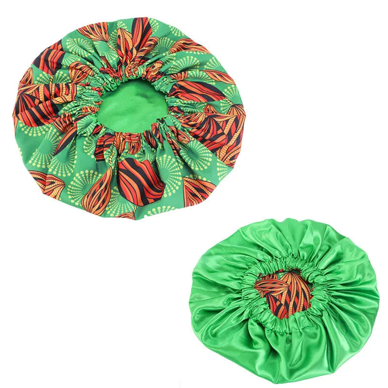 Women’s Double-Layer Satin Bonnet - African Ankara Floral Print Adjustable Reusable Sleep Cap for Hair Care