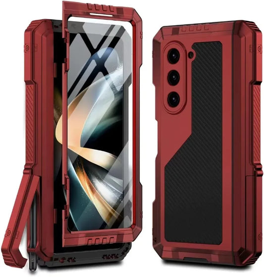 3-Layer Heavy Duty Metal Case for Samsung Galaxy Z Fold 6/5/4 – Shockproof Aluminum & Silicone Cover with Stand and Screen Film