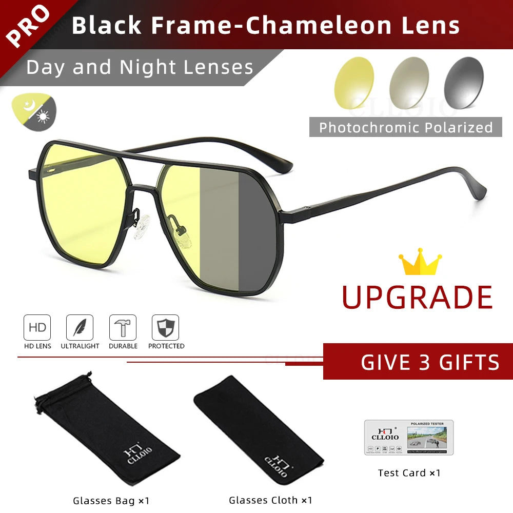 CLLOIO Fashion Aluminum Photochromic Sunglasses – Polarized Chameleon Anti-Glare Driving Glasses for Men & Women
