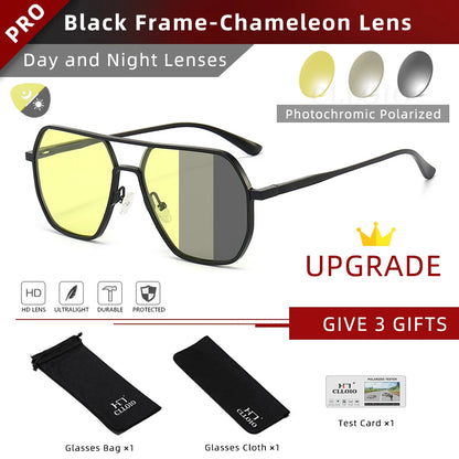 CLLOIO Fashion Aluminum Photochromic Sunglasses – Polarized Chameleon Anti-Glare Driving Glasses for Men & Women