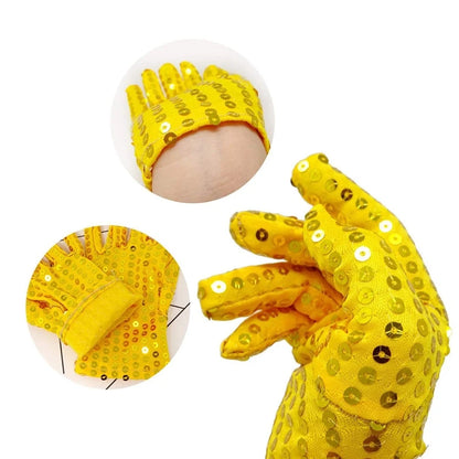 Internet Celebrity Sequined Gloves — Short Fashion Stage Performance Mittens in Black, Silver, Red, Yellow & Blue