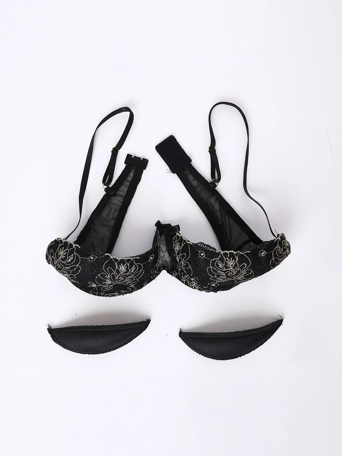 Women's Lace Push-Up Bra - 1/4 Cup Underwire Bralette with Removable Pads & Embroidered Lace Balconette Design