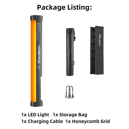 AMBITFUL A2 RGB LED Video Light Stick – 2500K-8500K Adjustable Tube Light with CRI 95+ TLCI 97, App Control, Magnetic Design & Built-in Battery