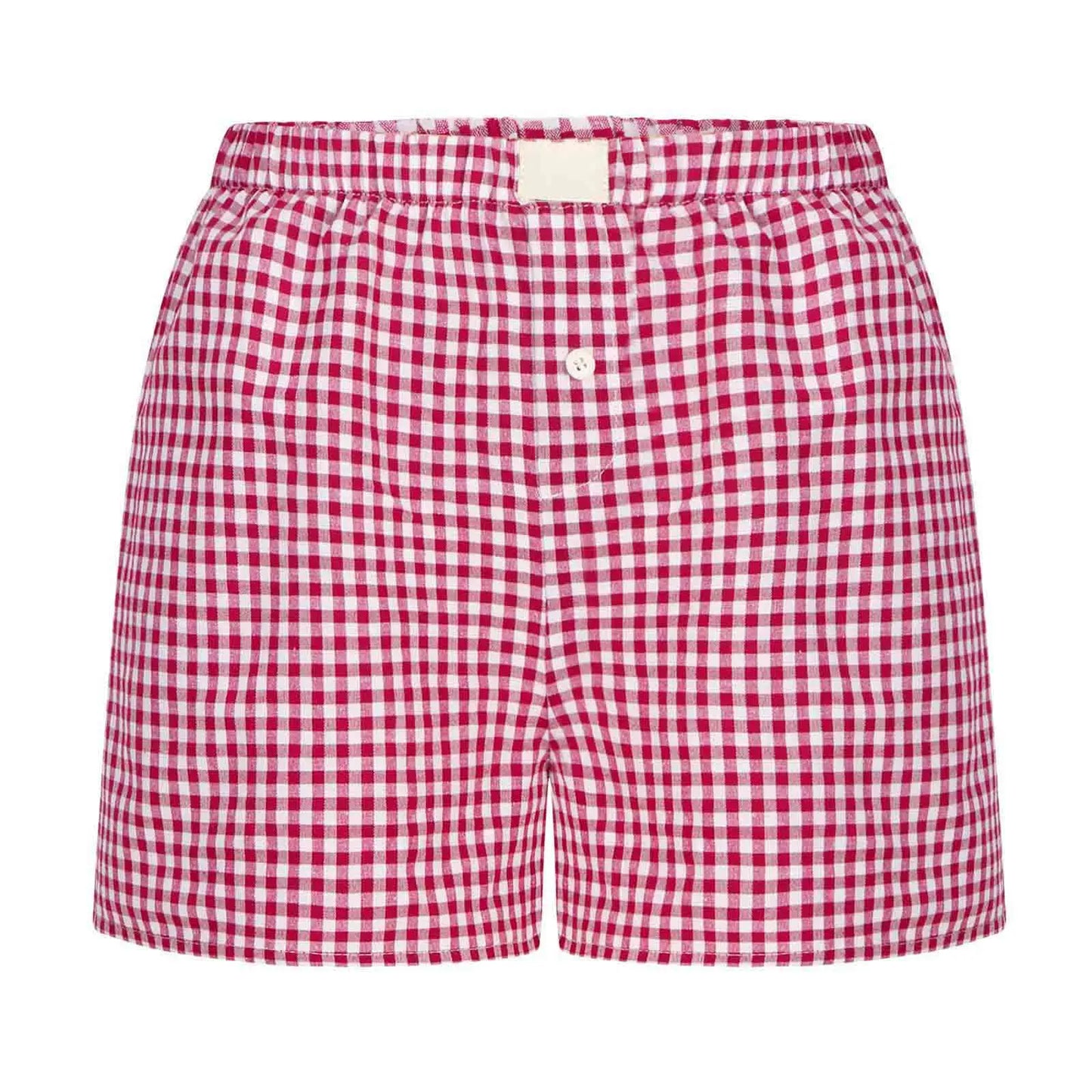 Women’s Teen Girls Elastic Waist Pull-On Red & Blue Plaid Casual Lounge Summer Shorts