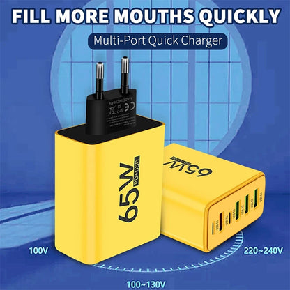 USB Type C 6-Port Wall Charger - PD Fast Charging for iPhone 15/14 Pro Max, Samsung, Xiaomi, Huawei Mobile Phones