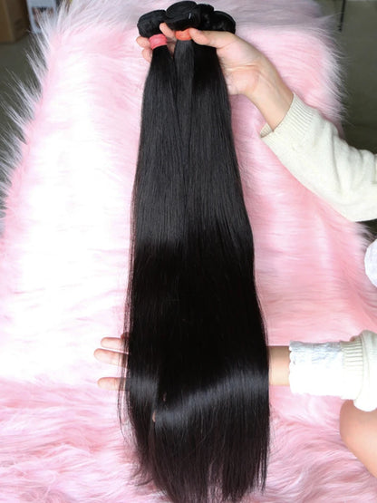 Bone Straight 100% Human Hair Bundles – 30" 40" 50" Brazilian Virgin Hair Extensions, Double Weft, Natural Black
