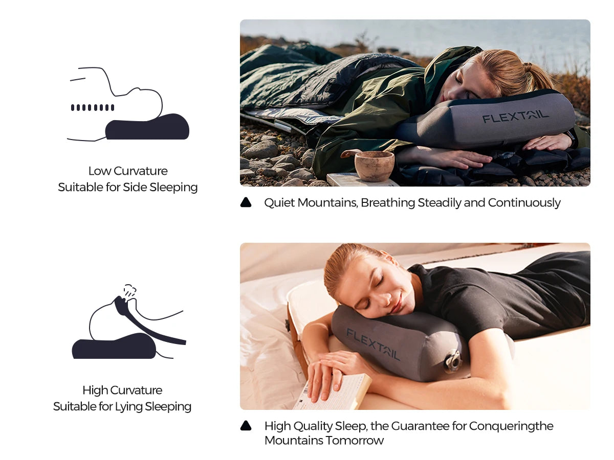 FLEXTAIL ZERO PILLOW SE - Inflatable Camping Pillow, Ergonomic Travel & Home Pillow, Lightweight & Washable