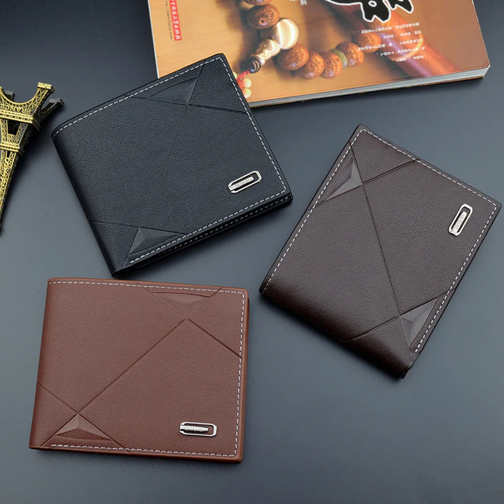 Men’s Slim Short Bifold Faux Leather Wallet – Credit Card & ID Holder Business Billfold Clutch Purse for Everyday Use