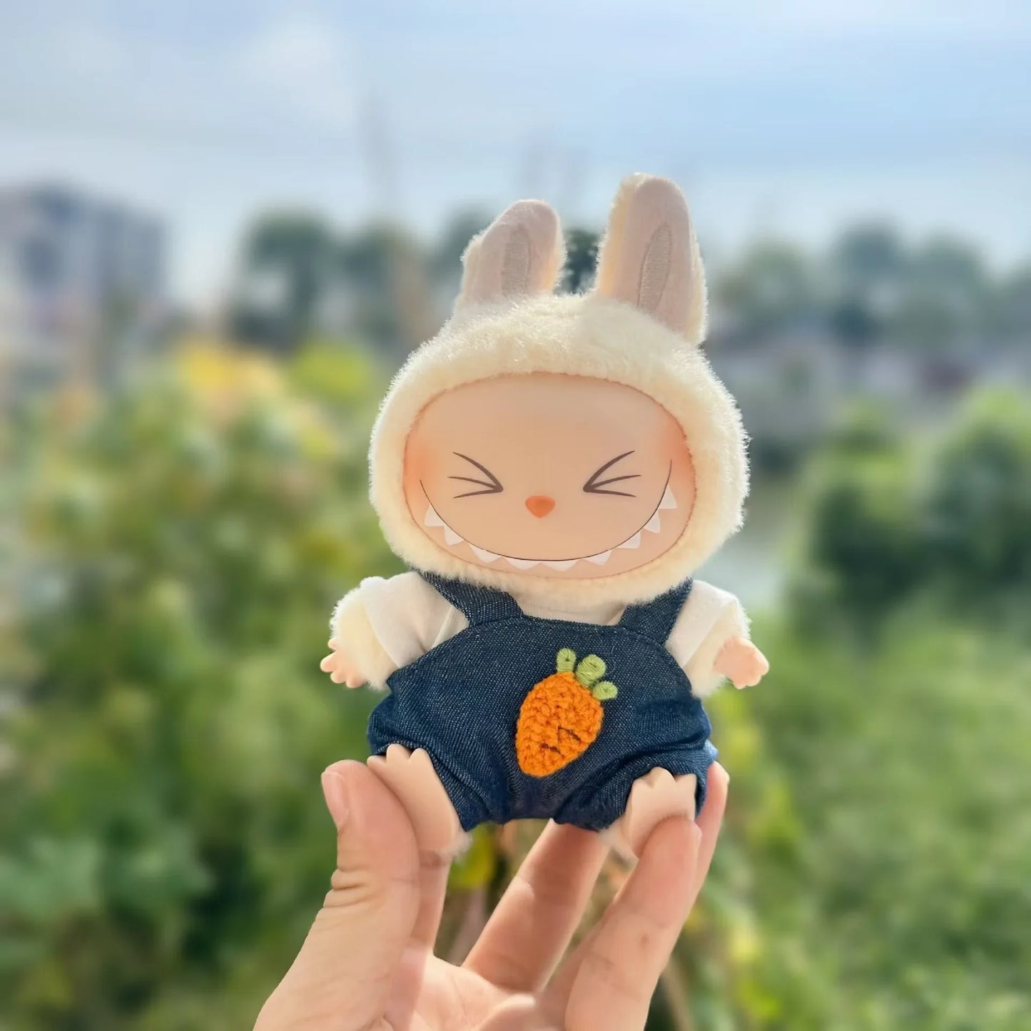 17cm Mini Plush Doll Clothes — Kpop EXO Labubu I & II Idol Doll Outfit Set, Overalls for Sitting & Party, Doll Accessories Gift