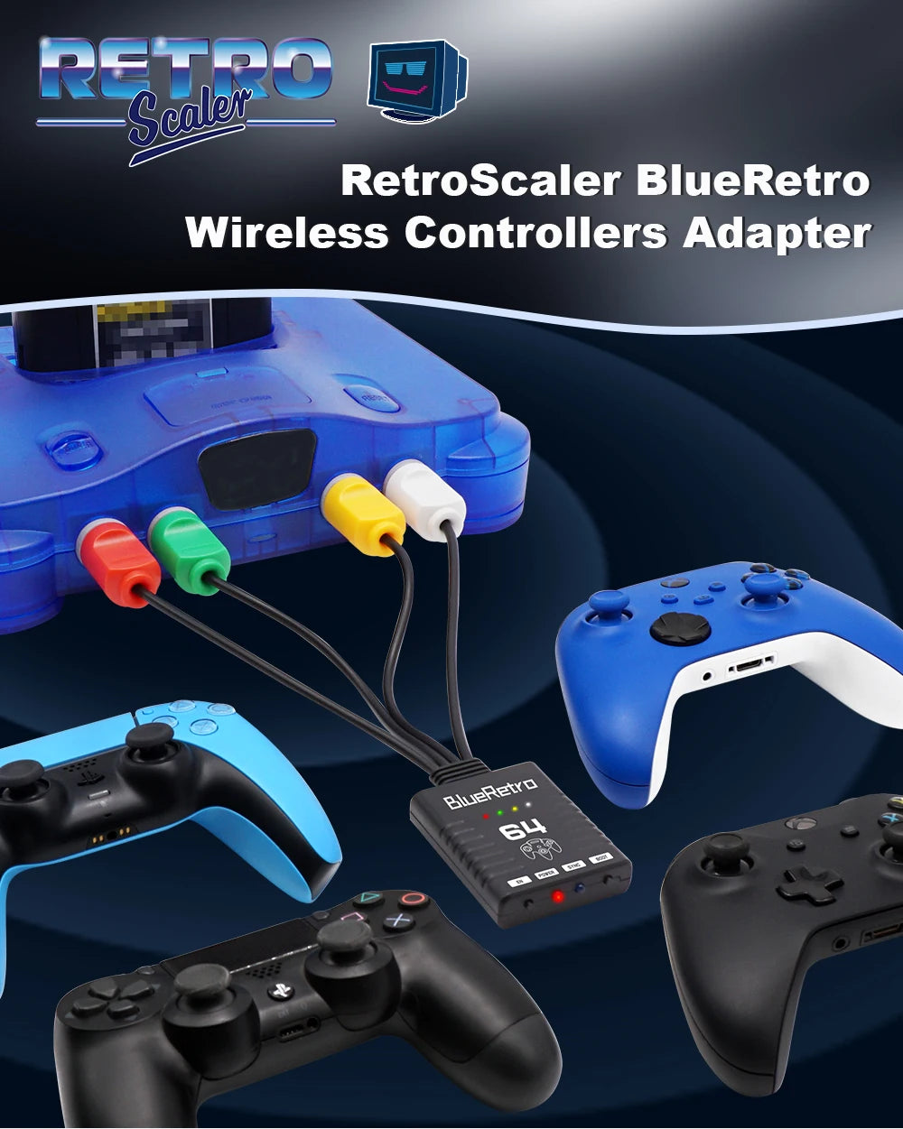 RetroScaler BlueRetro Wireless Adapter – Supports Up to 4 Controllers for Nintendo 64 N64